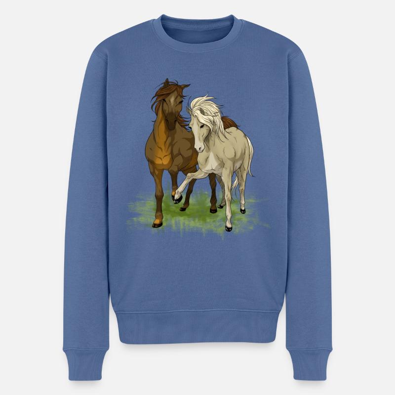 Pferdeliebe - Zeichnung liebender Pferde - Männer Premium Bio Pullover - Taubenblau