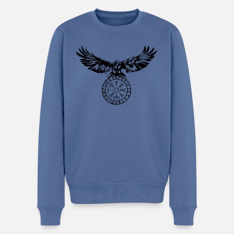 Rabe mit Futhark und Vegvisir - Männer Premium Bio Pullover - Taubenblau
