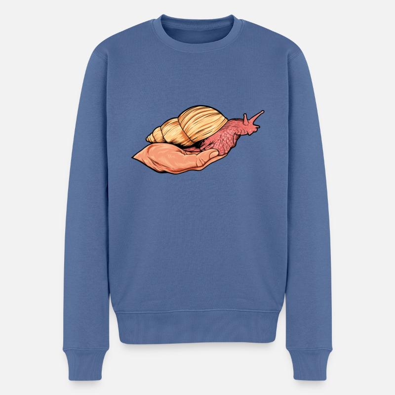 Schnecke kriecht auf der Hand - Achatschnecken - Männer Premium Bio Pullover - Taubenblau