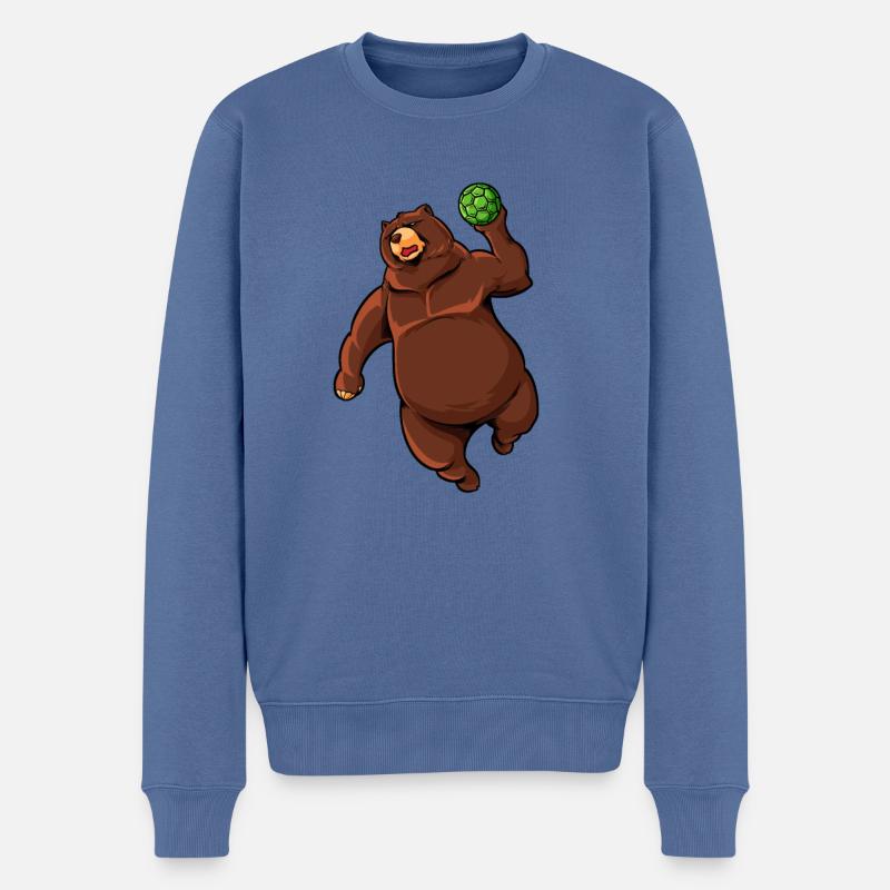 Comic Bear joue au handball - Pull Premium bio Homme - bleu pigeon