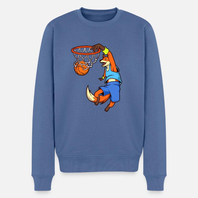 Comic Fuchs spielt Basketball - Männer Premium Bio Pullover - Taubenblau