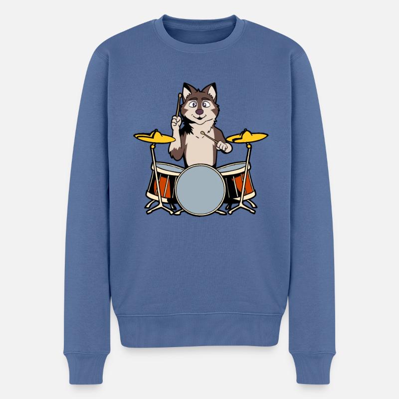 Comic Wolf Drummer - Men's Premium Organic Jumper - stone blue