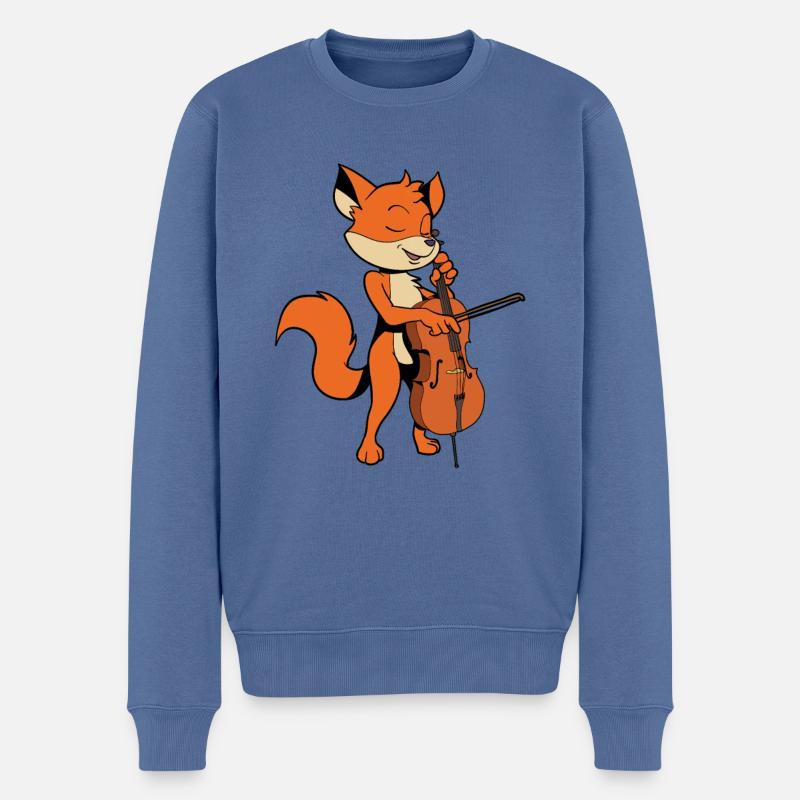 Comic Fuchs spielt Cello - Männer Premium Bio Pullover - Taubenblau