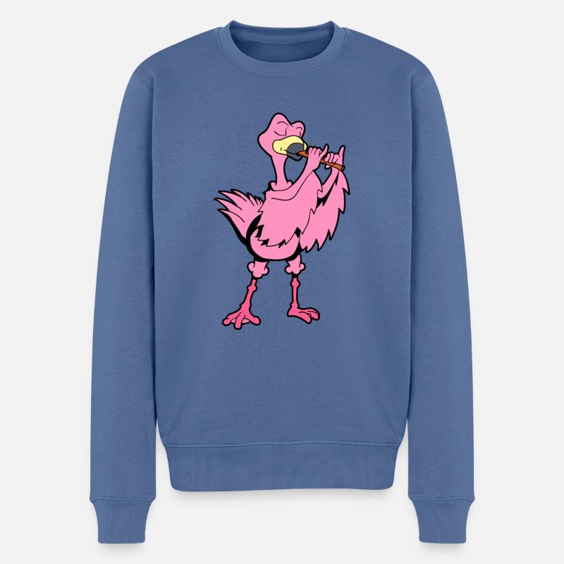 Cartoon Flamingo - Flötenspieler - Männer Premium Bio Pullover - Taubenblau
