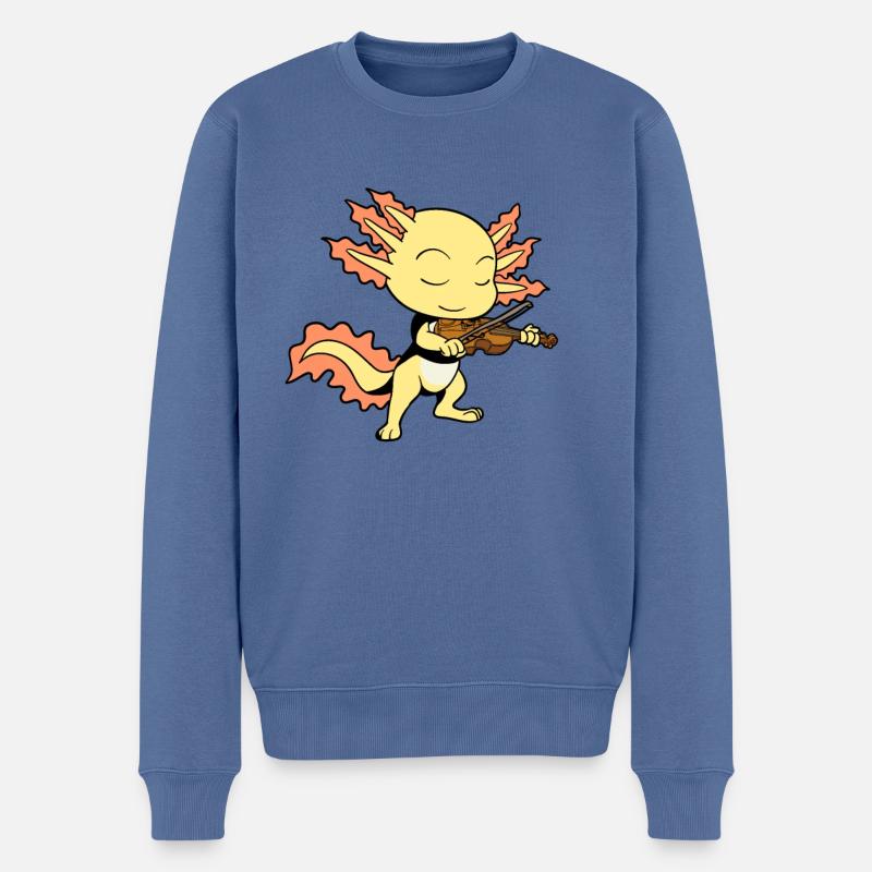 Comic Axolotl joue du violon - Pull Premium bio Homme - bleu pigeon