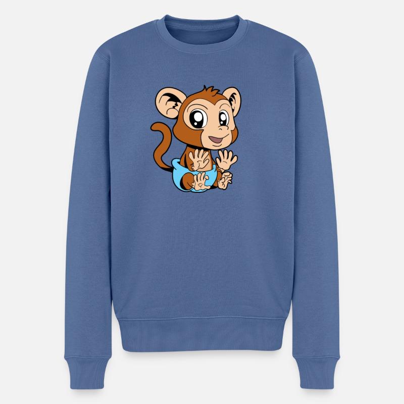 Kawaii Baby Affe - Männer Premium Bio Pullover - Taubenblau