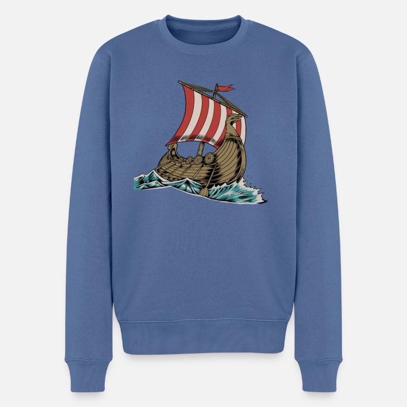 Nordisches Drakkar Wikingerschiff - Männer Premium Bio Pullover - Taubenblau