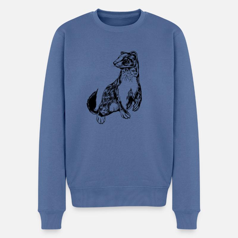 Zeichnung eines Wiesel - Männer Premium Bio Pullover - Taubenblau