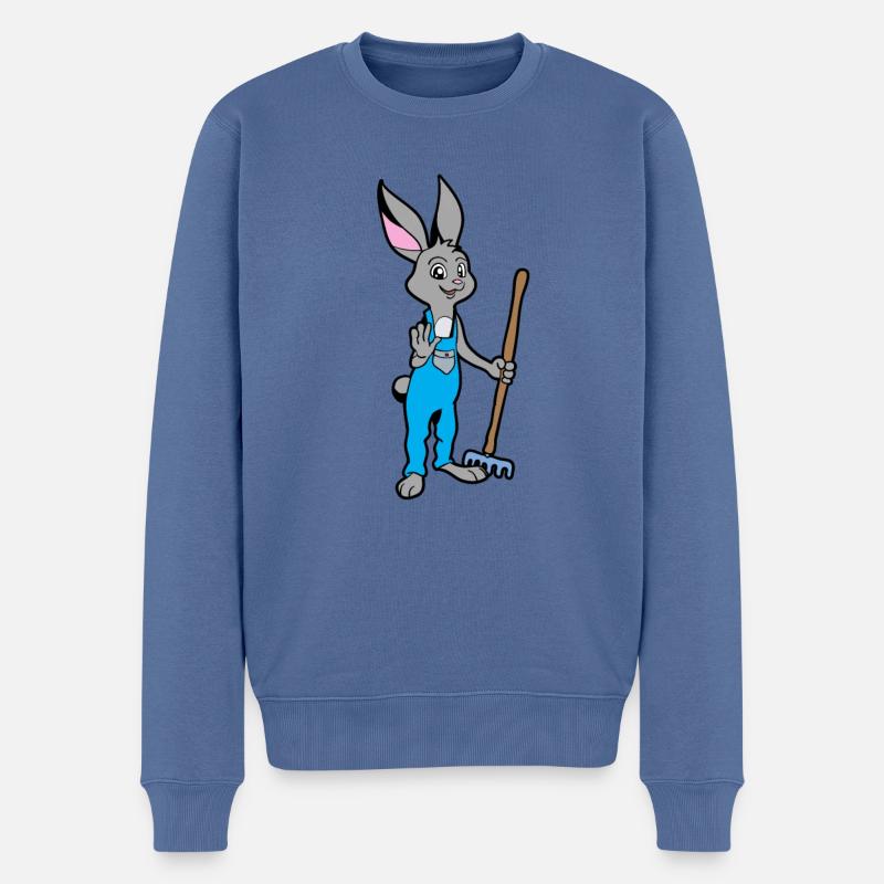 Gerne im Garten -Gärtner Hase - Männer Premium Bio Pullover - Taubenblau