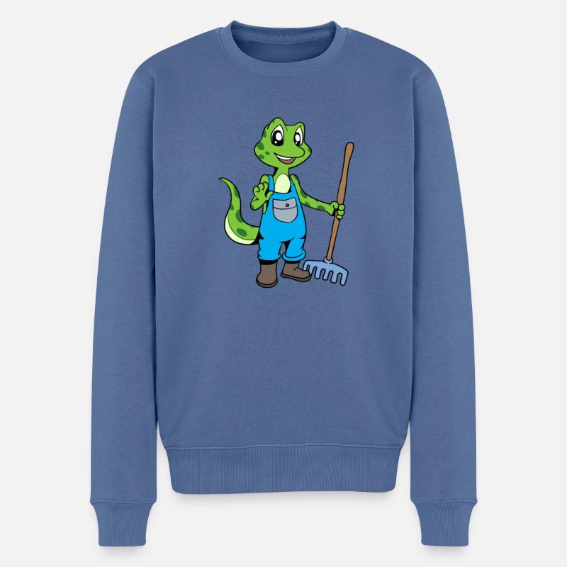 Gerne im Garten -Gärtner Gecko - Männer Premium Bio Pullover - Taubenblau