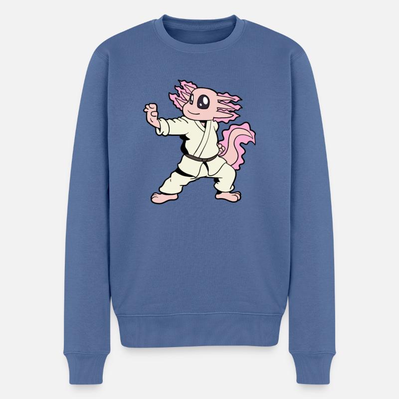 Comic Axolotl fait du karaté - Pull Premium bio Homme - bleu pigeon