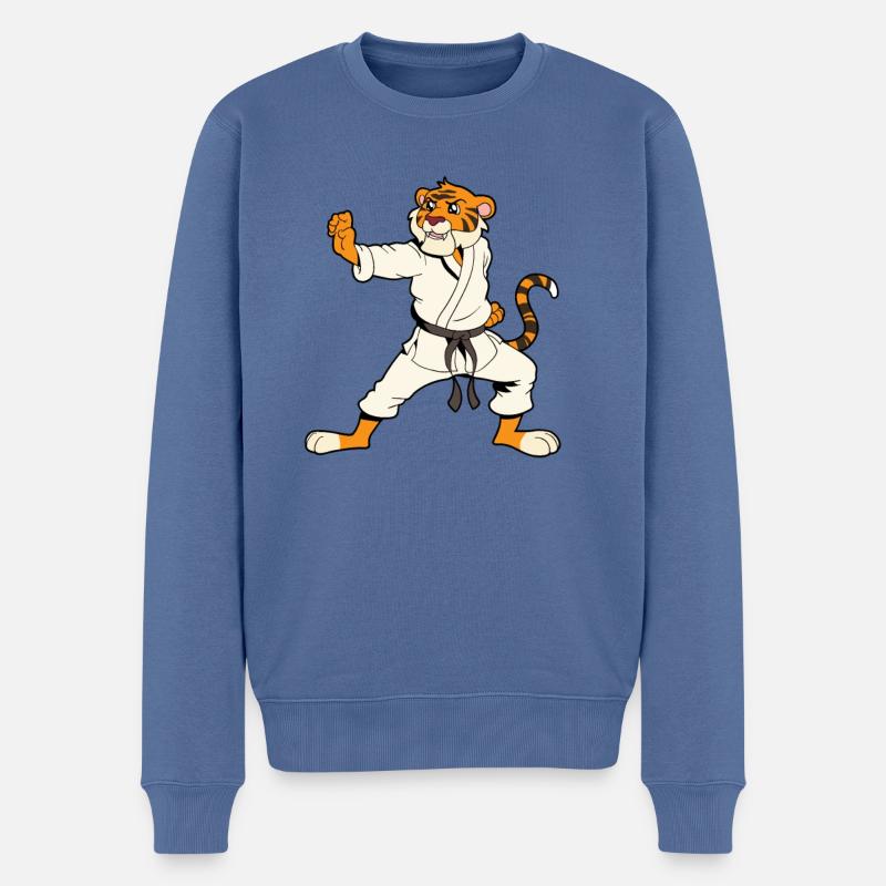 Comic Tiger fait du karaté - Pull Premium bio Homme - bleu pigeon