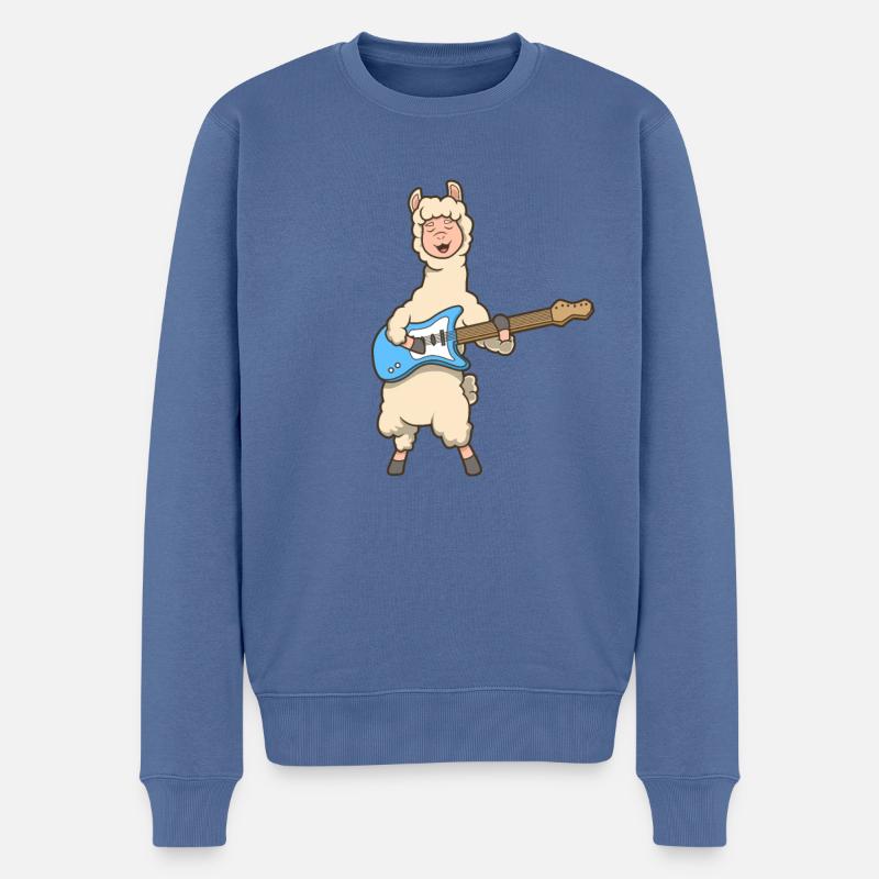 Comic Lama spielt E-Gitarre - Männer Premium Bio Pullover - Taubenblau
