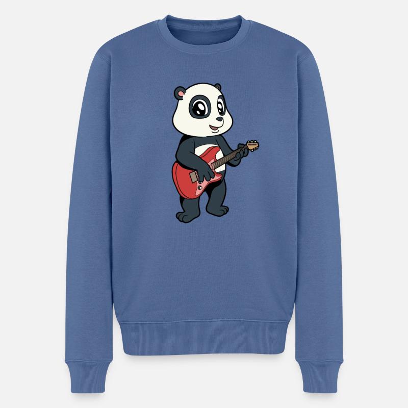 Comic Pandabär spielt E-Gitarre - Männer Premium Bio Pullover - Taubenblau