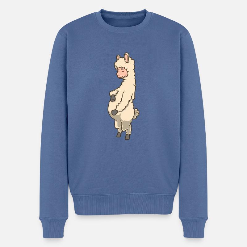 Lama mit Babybauch - Schwanger - Männer Premium Bio Pullover - Taubenblau