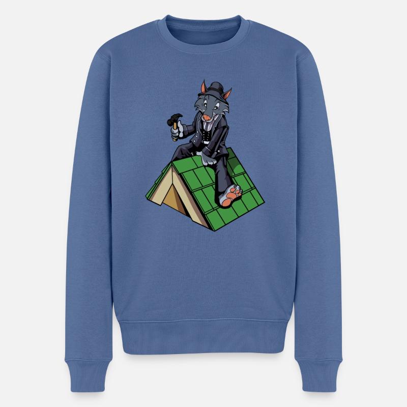 Comic Wolf als Dachdecker - Männer Premium Bio Pullover - Taubenblau
