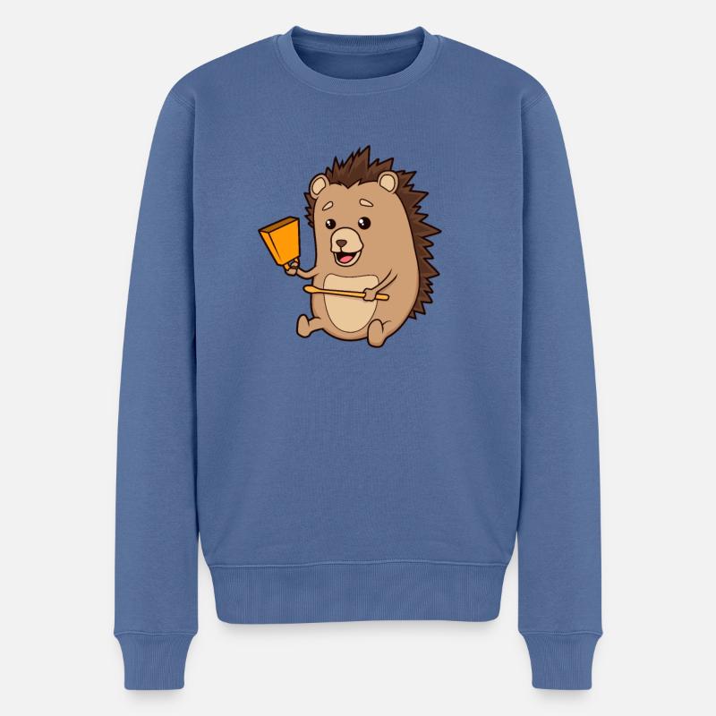Comic Igel spielt Kuhglocken - Männer Premium Bio Pullover - Taubenblau