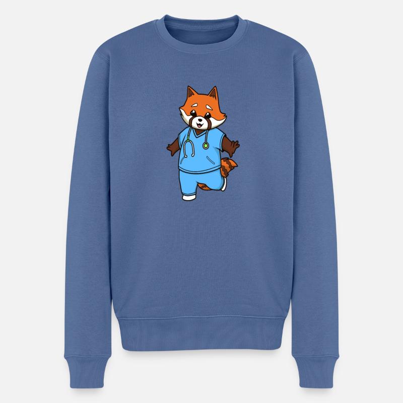 Comic Roter Panda Krankenschwester - Männer Premium Bio Pullover - Taubenblau