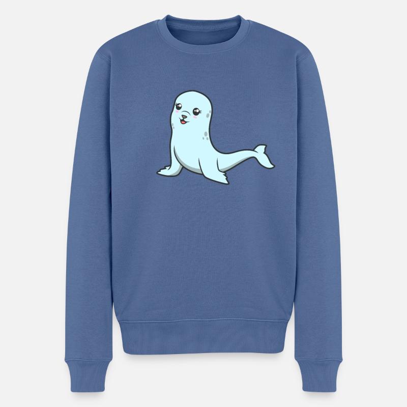 Phoque gris kawaii - Pull Premium bio Homme - bleu pigeon