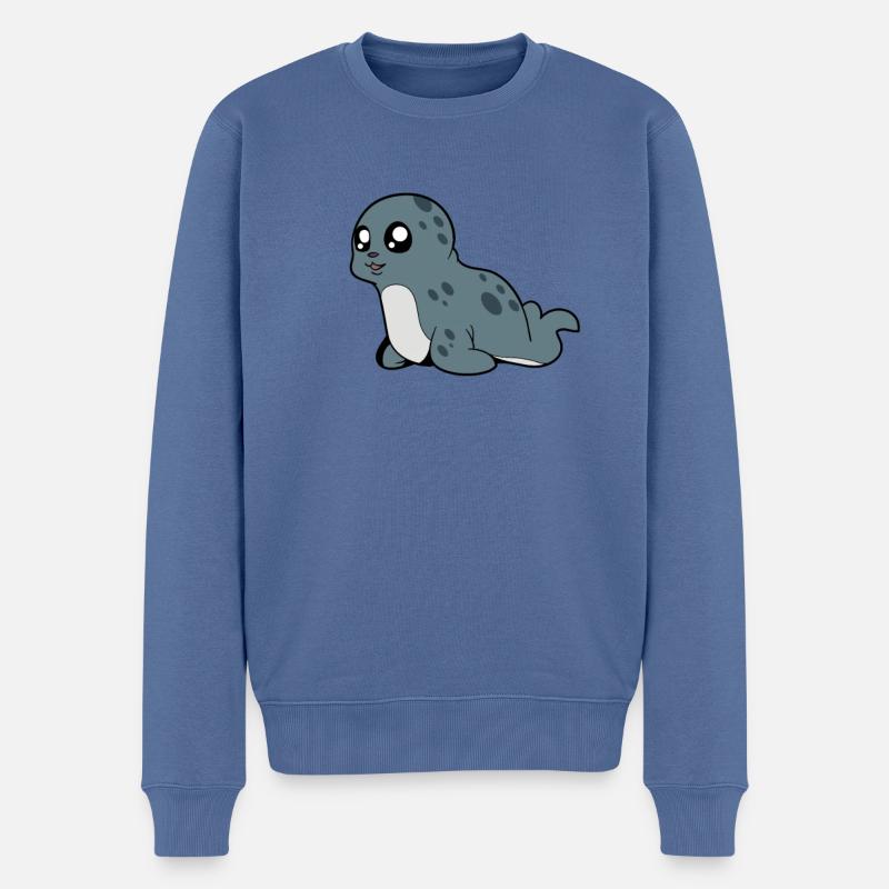 Kawaii Kegelrobbe - Männer Premium Bio Pullover - Taubenblau