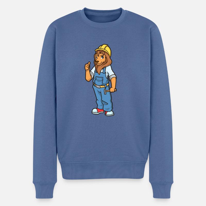 Cartoon Löwe als Bauarbeiter - Männer Premium Bio Pullover - Taubenblau