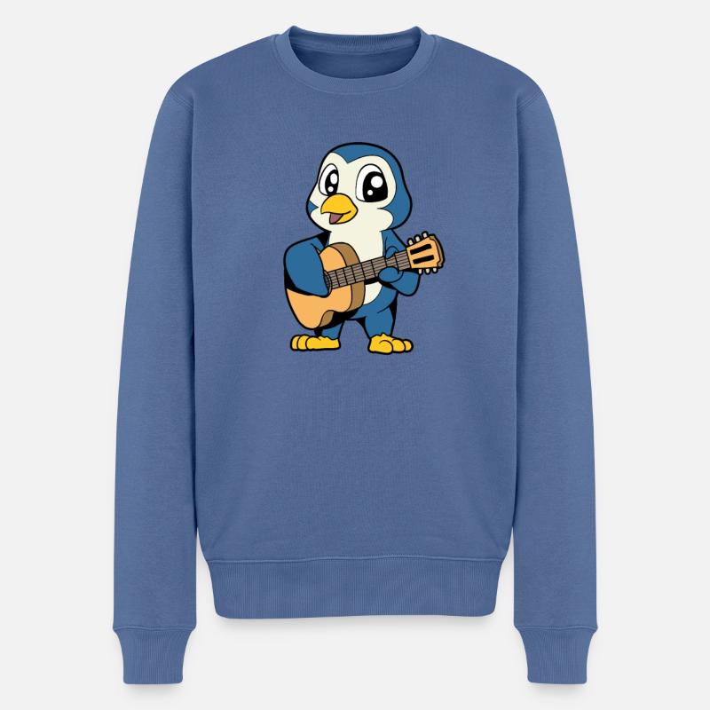 Comic Penguin joue de la guitare - Pull Premium bio Homme - bleu pigeon