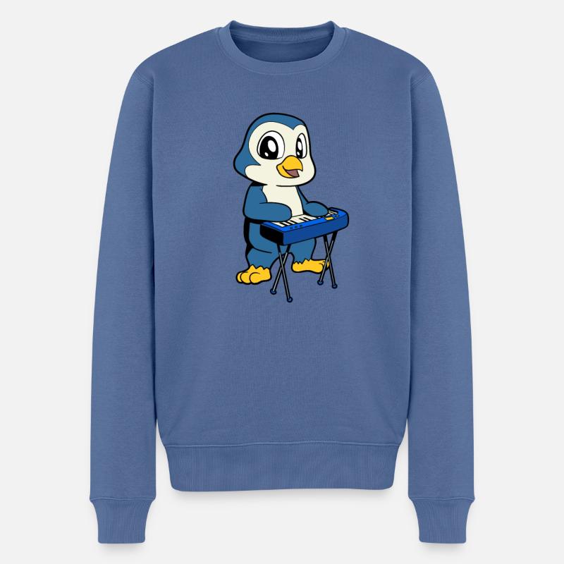 Comic Penguin joue du clavier - Pull Premium bio Homme - bleu pigeon