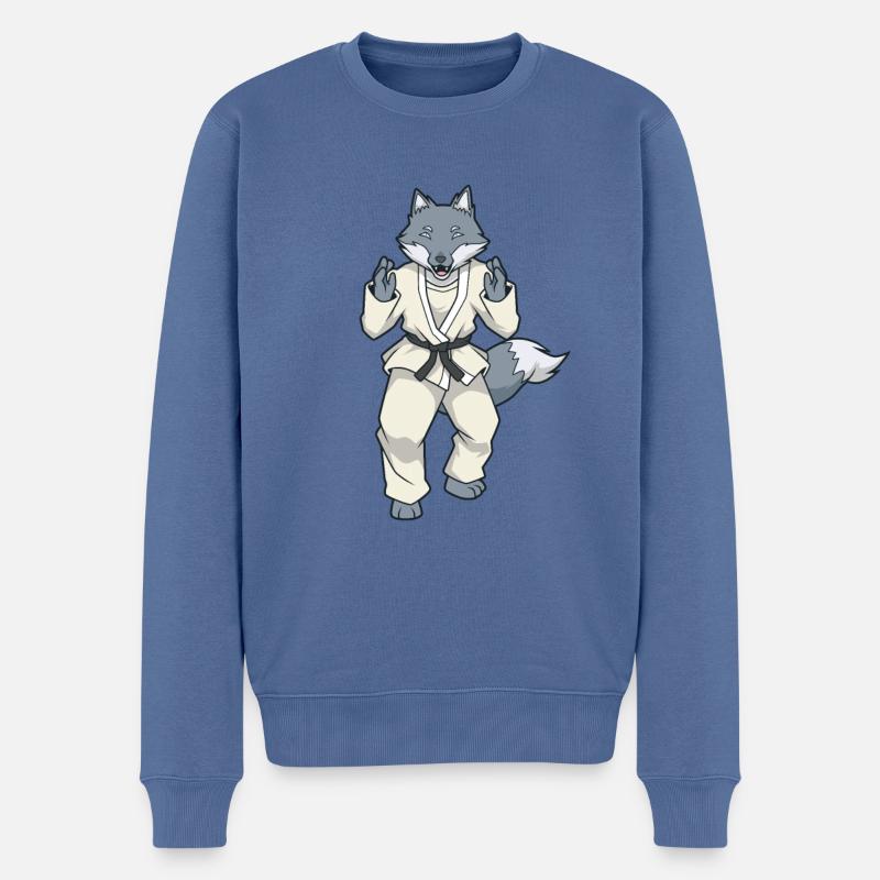 Comic Wolf fait du judo - Pull Premium bio Homme - bleu pigeon