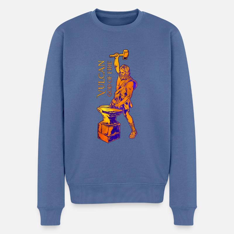 Dieu du Feu - Vulcanus - Pull Premium bio Homme - bleu pigeon