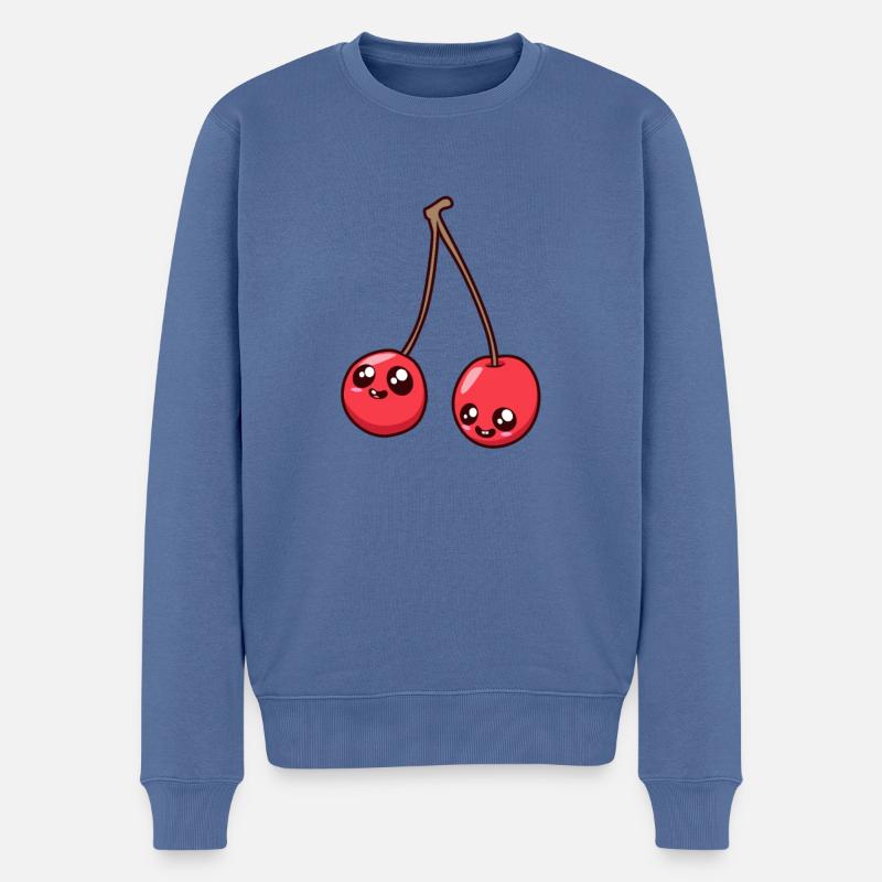 Kawaii Comic Kirsche - Männer Premium Bio Pullover - Taubenblau