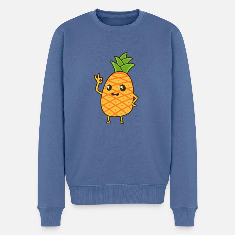 Kawaii Comic Ananas - Männer Premium Bio Pullover - Taubenblau