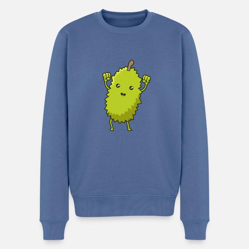 Kawaii Comic Durian - Männer Premium Bio Pullover - Taubenblau