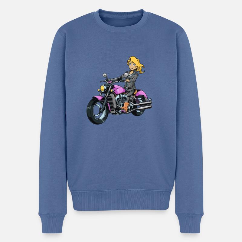 Fille à moto - Pull Premium bio Homme - bleu pigeon