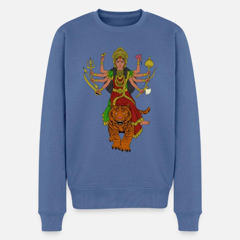 Hindu Gott - Durga - Männer Premium Bio Pullover - Taubenblau