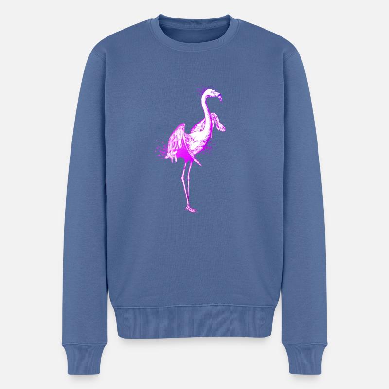 Farbenfrohe Zeichnung eines Flamingo - Männer Premium Bio Pullover - Taubenblau