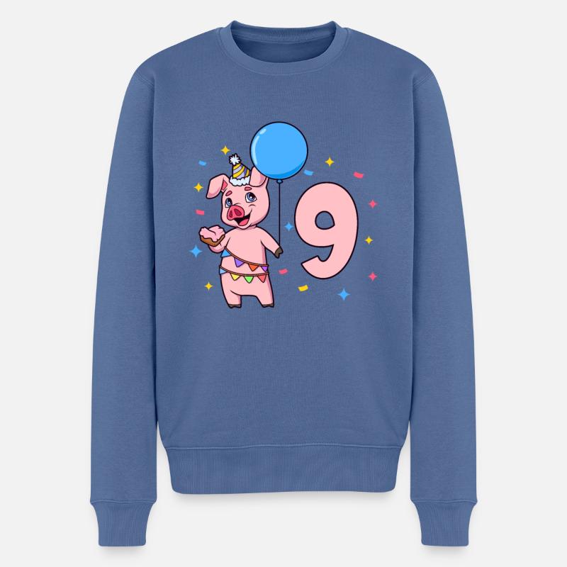 Mit Schwein - Kinder Geburtstag 9 Jahre - Männer Premium Bio Pullover - Taubenblau