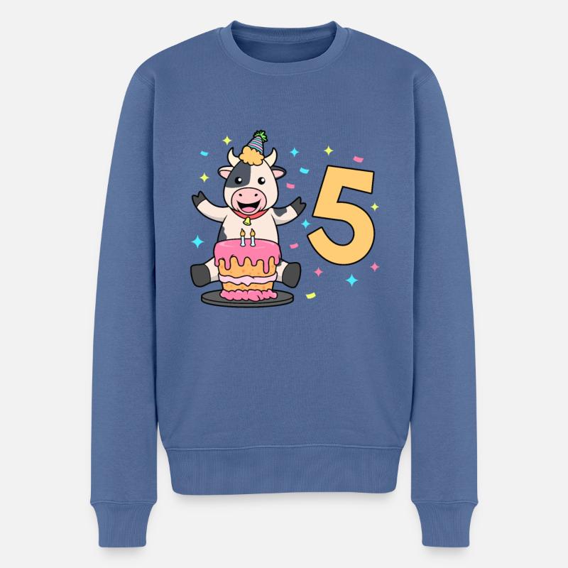 Mit Kuh - Kinder Geburtstag 5 Jahre - Männer Premium Bio Pullover - Taubenblau