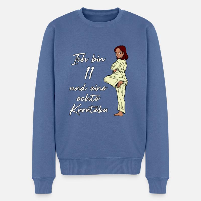 Ich bin 11 - Mädchen Karate - Männer Premium Bio Pullover - Taubenblau