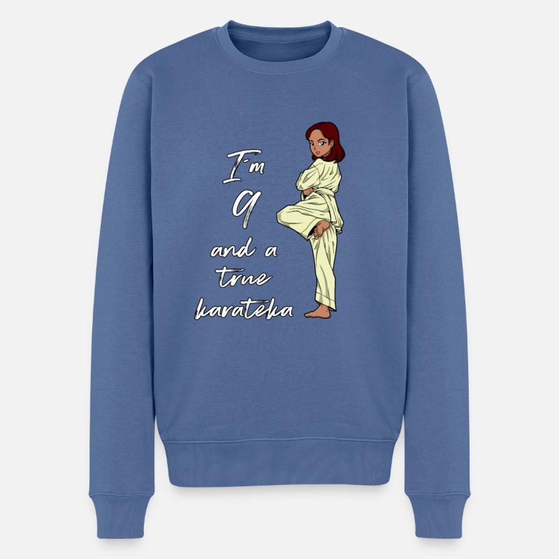 J’ai 9 ans - Karaté fille - Pull Premium bio Homme - bleu pigeon