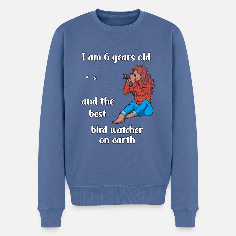 Ich bin 6 - Mädchen Vogelbeobachtung - Männer Premium Bio Pullover - Taubenblau