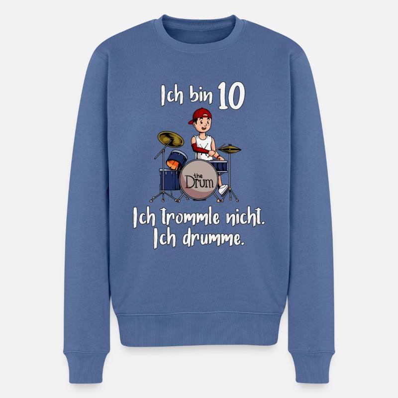 Ich bin 10 - Jungen Schlagzeuger - Männer Premium Bio Pullover - Taubenblau