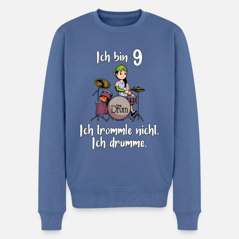 Ich bin 9 - Mädchen Schlagzeuger - Männer Premium Bio Pullover - Taubenblau
