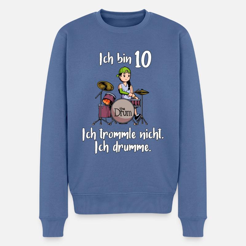 Ich bin 10 - Mädchen Schlagzeuger - Männer Premium Bio Pullover - Taubenblau