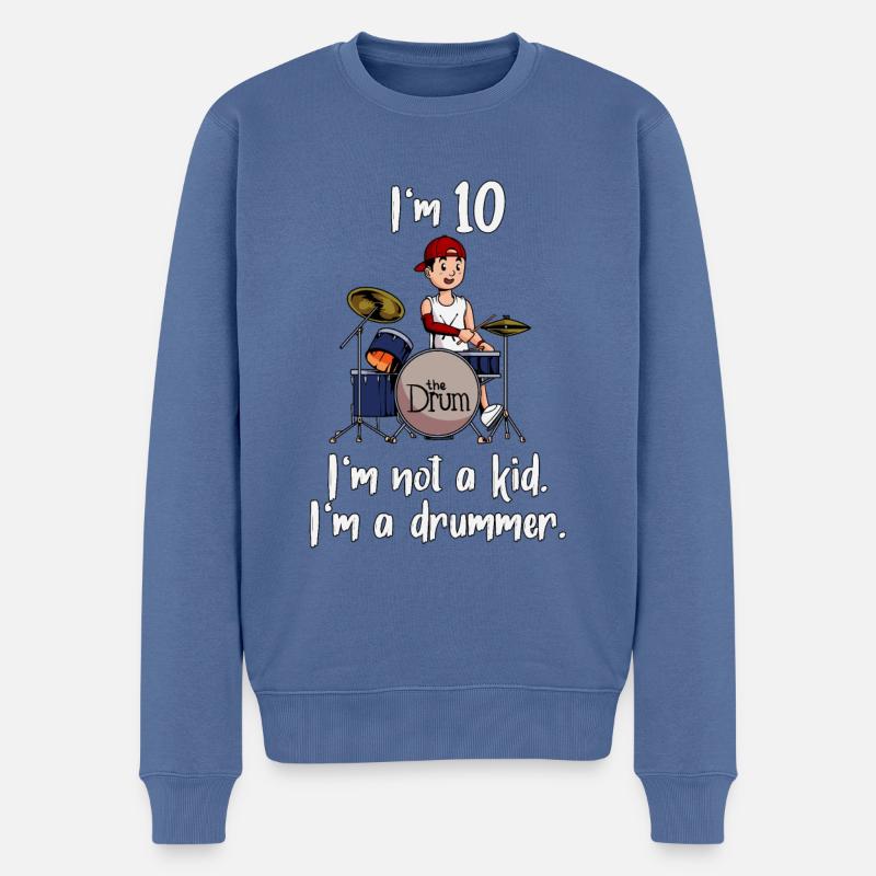 I’m 10 - Jeune batteur - Pull Premium bio Homme - bleu pigeon