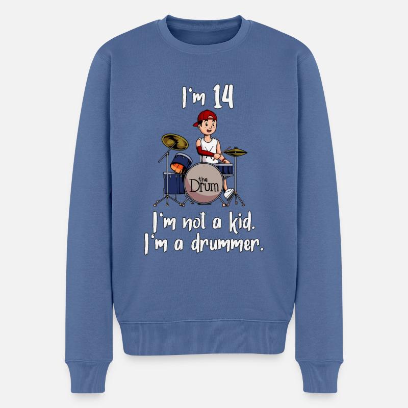 Ich bin 14 - Jungen Schlagzeuger - Männer Premium Bio Pullover - Taubenblau