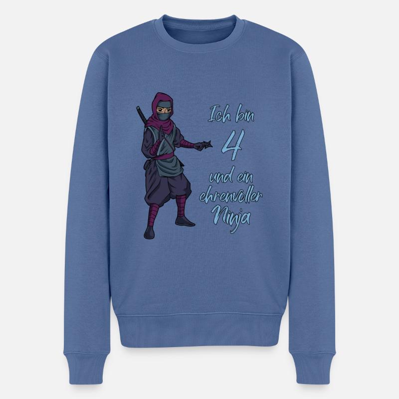 Ich bin 4 - Jungen Ninja - Männer Premium Bio Pullover - Taubenblau