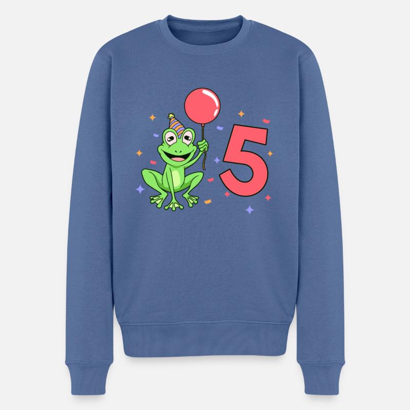 Mit Frosch - Kinder Geburtstag 5 Jahre - Männer Premium Bio Pullover - Taubenblau