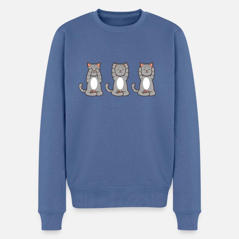 Dreimal Katze beim Reiki - Männer Premium Bio Pullover - Taubenblau