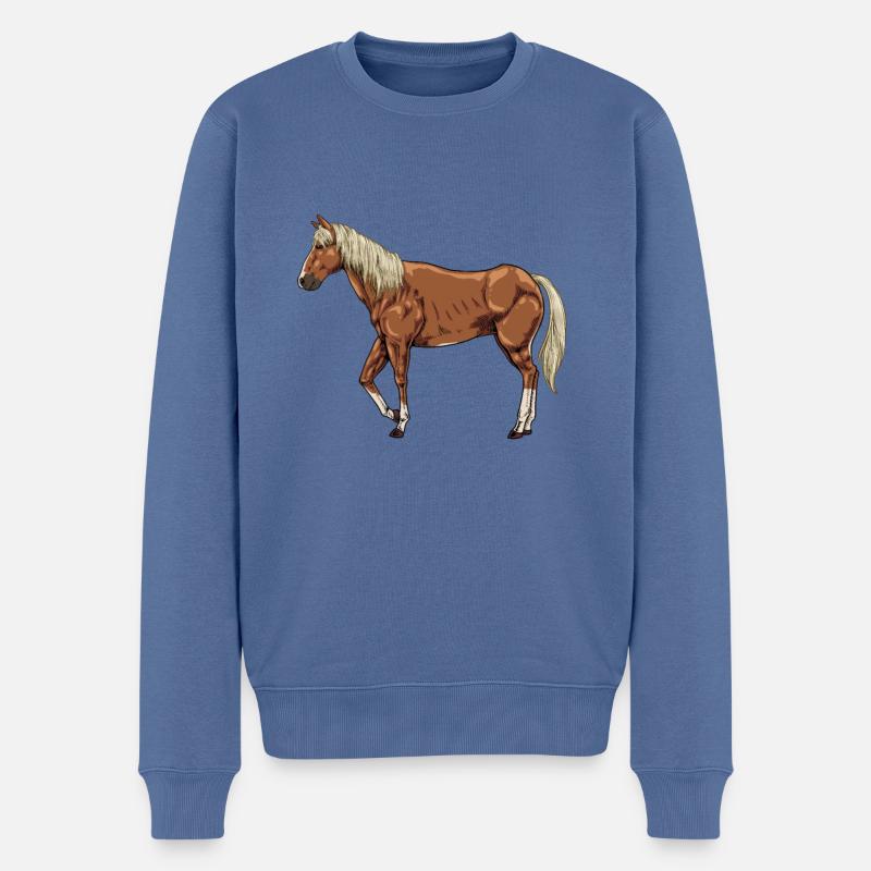 Dessin d’un Haflinger - Pull Premium bio Homme - bleu pigeon