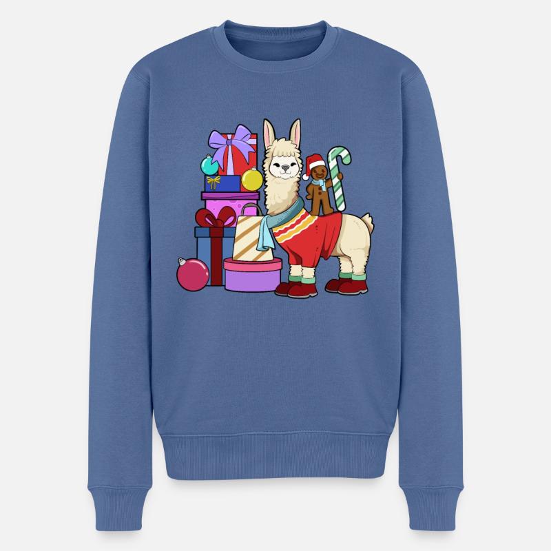 Mit Lebkuchenmann - Lama Weihnachten - Männer Premium Bio Pullover - Taubenblau